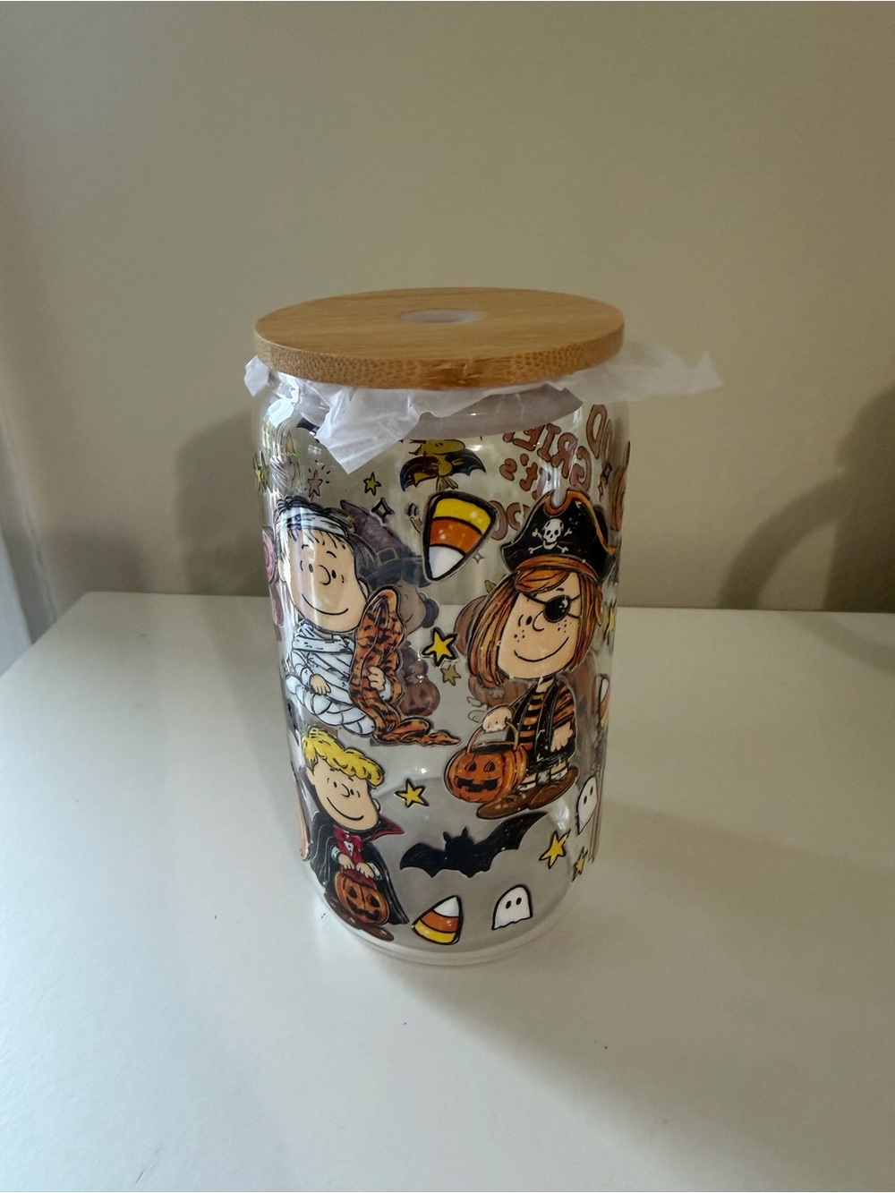 Peanuts halloween themed glass tumbler
